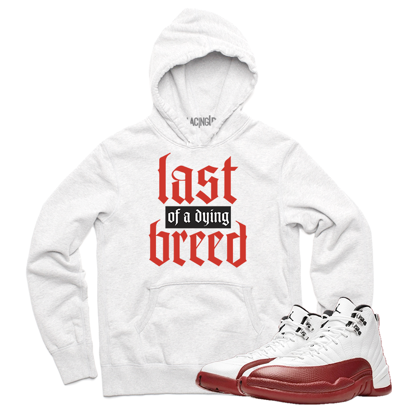 Jordan 12 Cherry Breed white hoodie-Lacing Up
