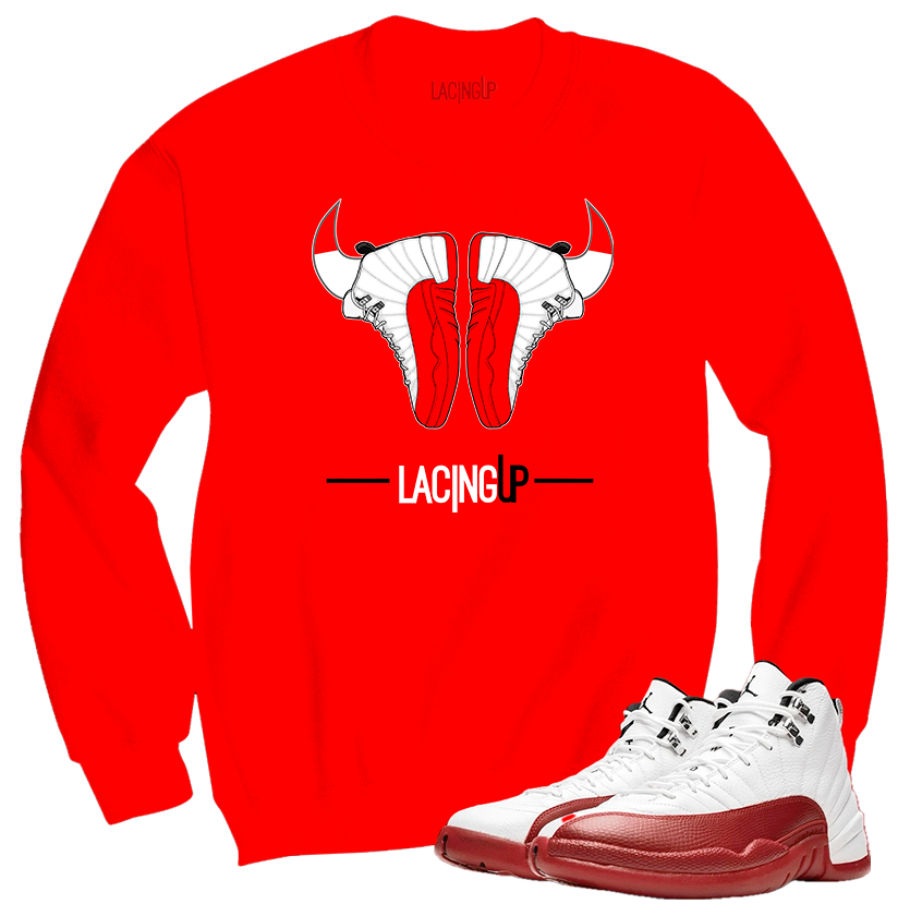 Jordan 12 Cherry horns red crewnecks sweaters-Lacing Up