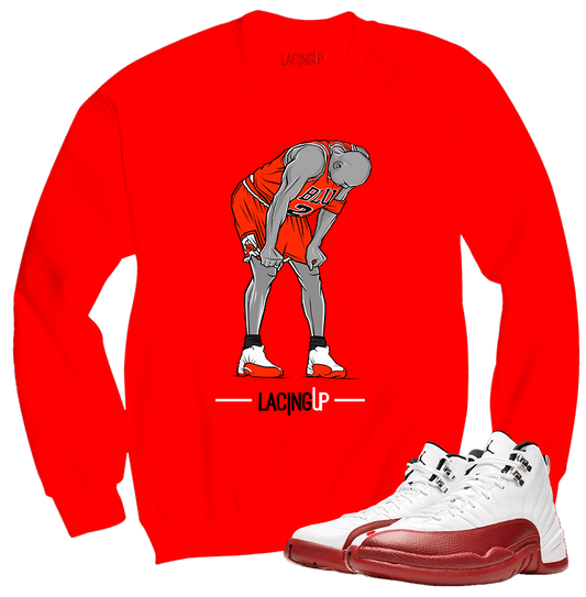 Jordan 12 Cherry Flu game red crewneck sweater-Lacing Up