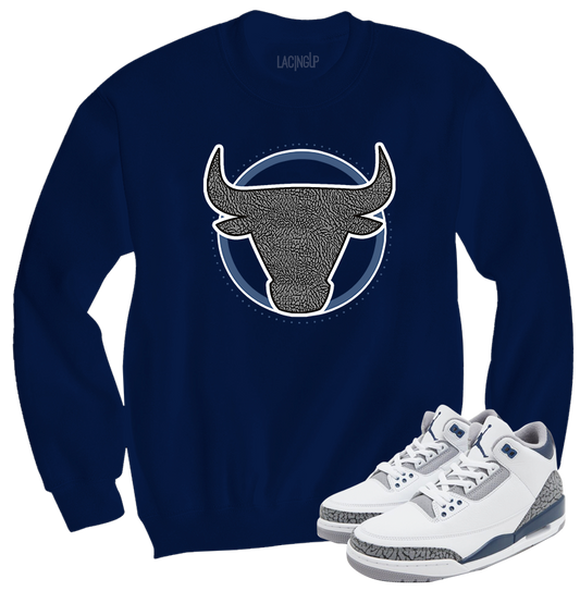 Jordan 3 white navy cement bull Navy crewneck sweater-Lacing Up