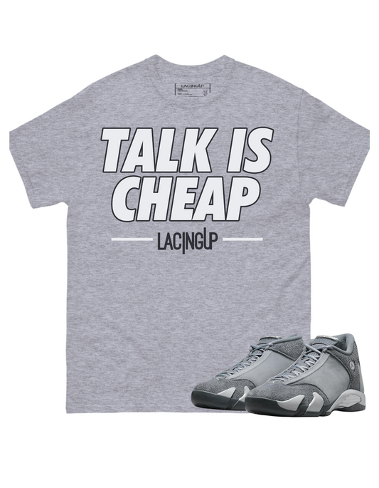 Jordan 14 Flint Grey cheap grey tee-Lacing Up