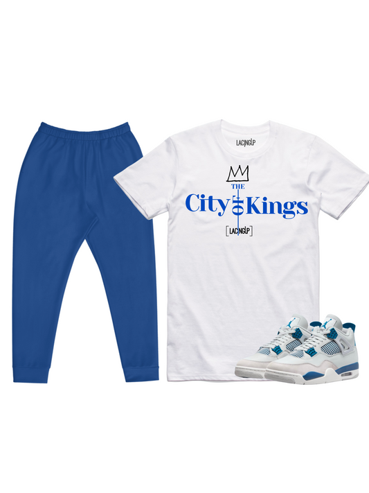 Jordan 4 Military SneakerOutfit City of Kings white tee/ Jogger set
