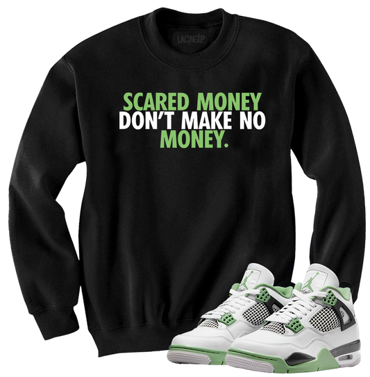Jordan 4 Seafoam Oil Green scared money black sweater-Lacing Up