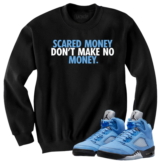 Jordan 5 Unc scared money black sweater-Lacing Up