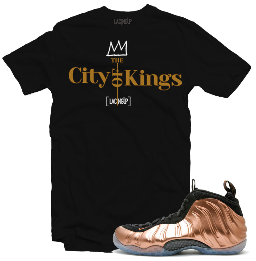 Foamposite Metallic Copper cok black tee-Lacing Up