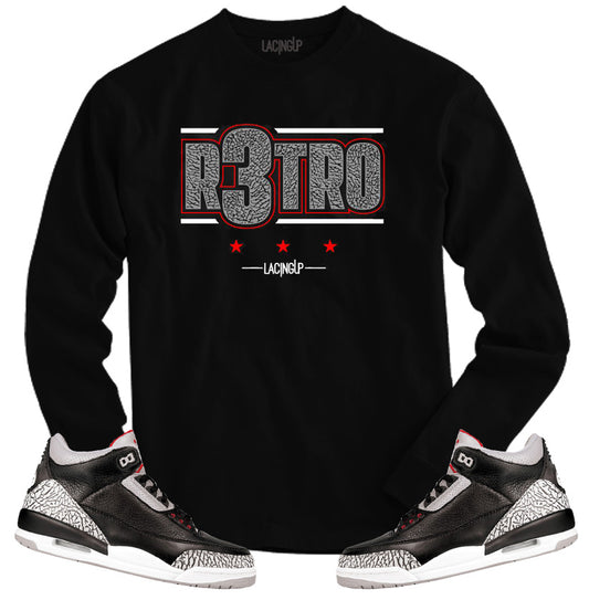 Jordan 3 Black Cement r3tro black long sleeve tee