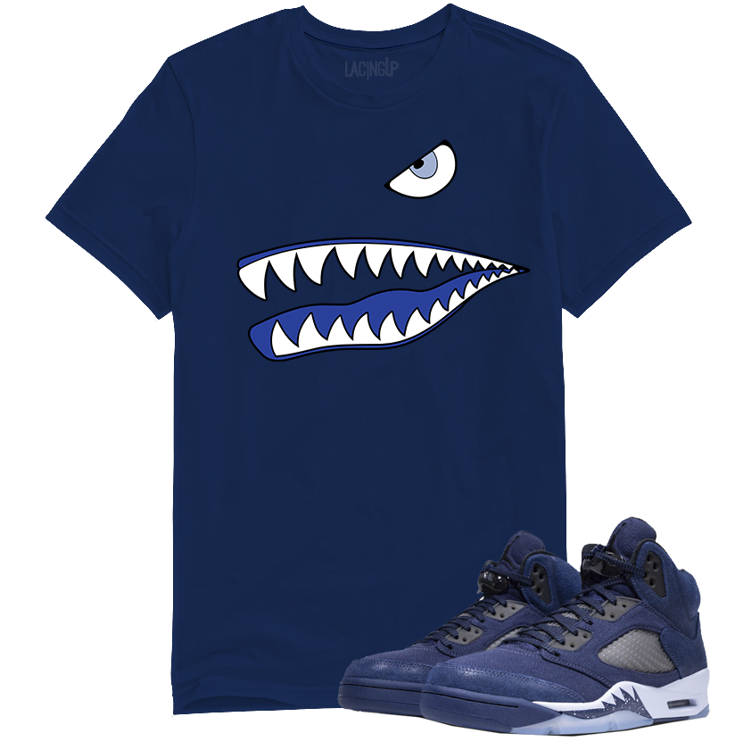 Jordan 5 Midnight Navy shark navy blue tee-Lacing Up