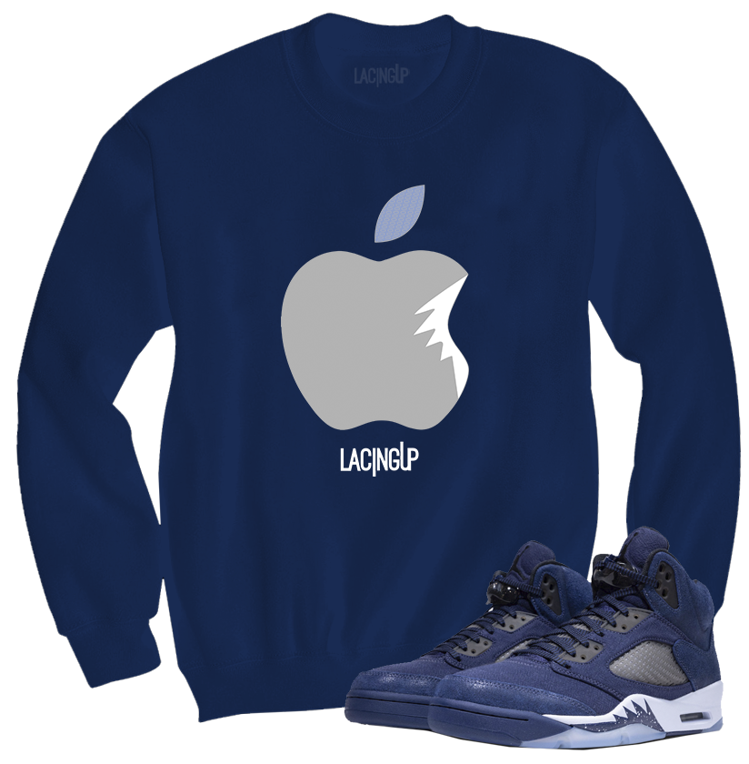 Jordan 5 Midnight Navy Apple navy blue crewneck sweater-Lacing Up