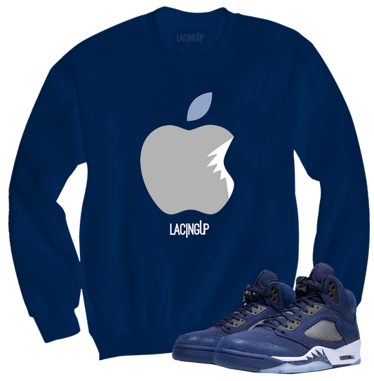 Jordan 5 Midnight Navy Apple navy blue crewneck sweater-Lacing Up