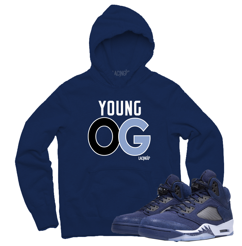 Jordan 5 Midnight Navy young og navy blue hoodie-Lacing Up