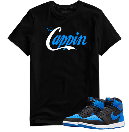 Jordan 1 Royal Suede no cappin black tee-Lacing Up