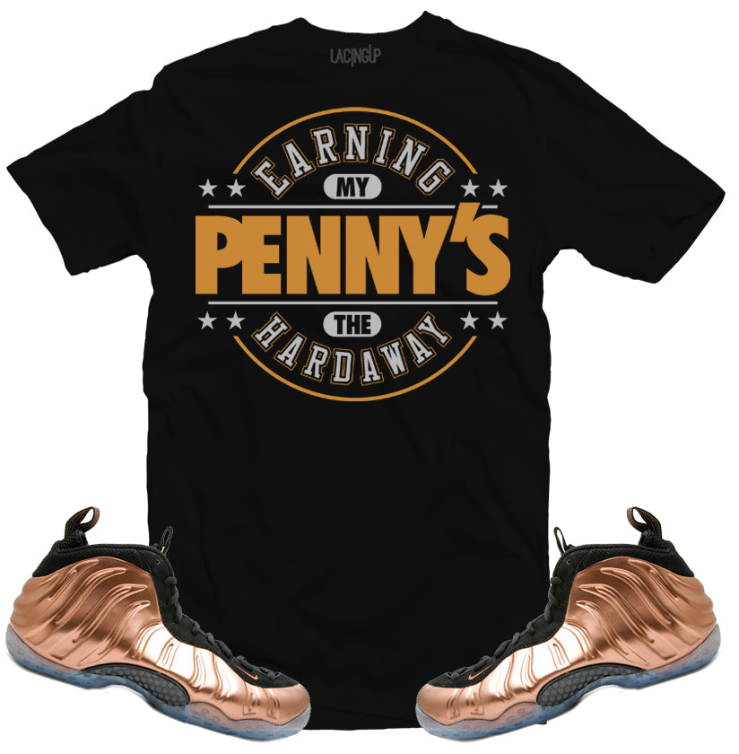 Foamposite Metallic copper pennys black tee-Lacing Up