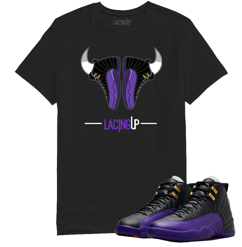 Jordan 12 Field purple horns black tee-Lacing Up