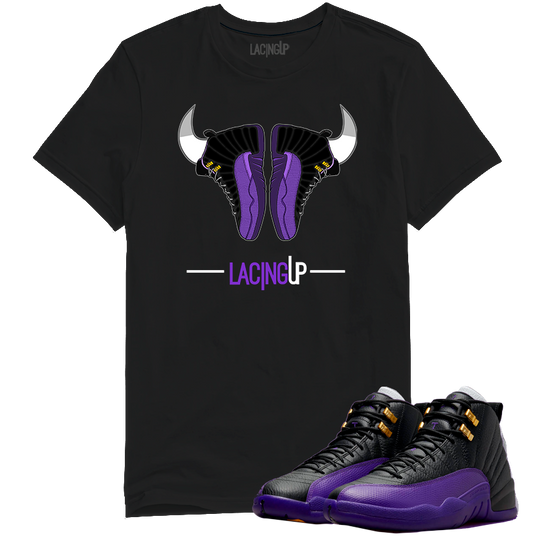 Jordan 12 Field purple horns black tee-Lacing Up