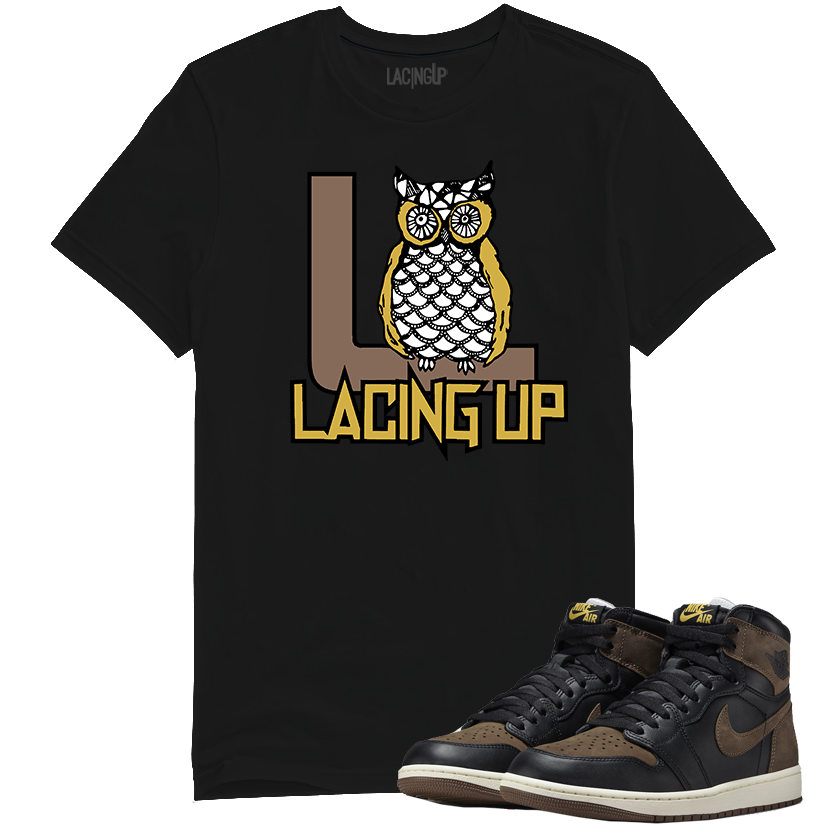 Jordan 1 Palomino owl logo black tee-Lacing Up