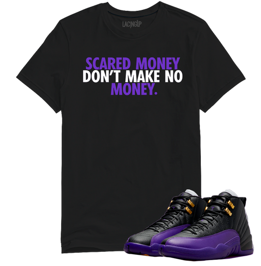 Jordan 12 Field purple scared money black tee-Lacing Up
