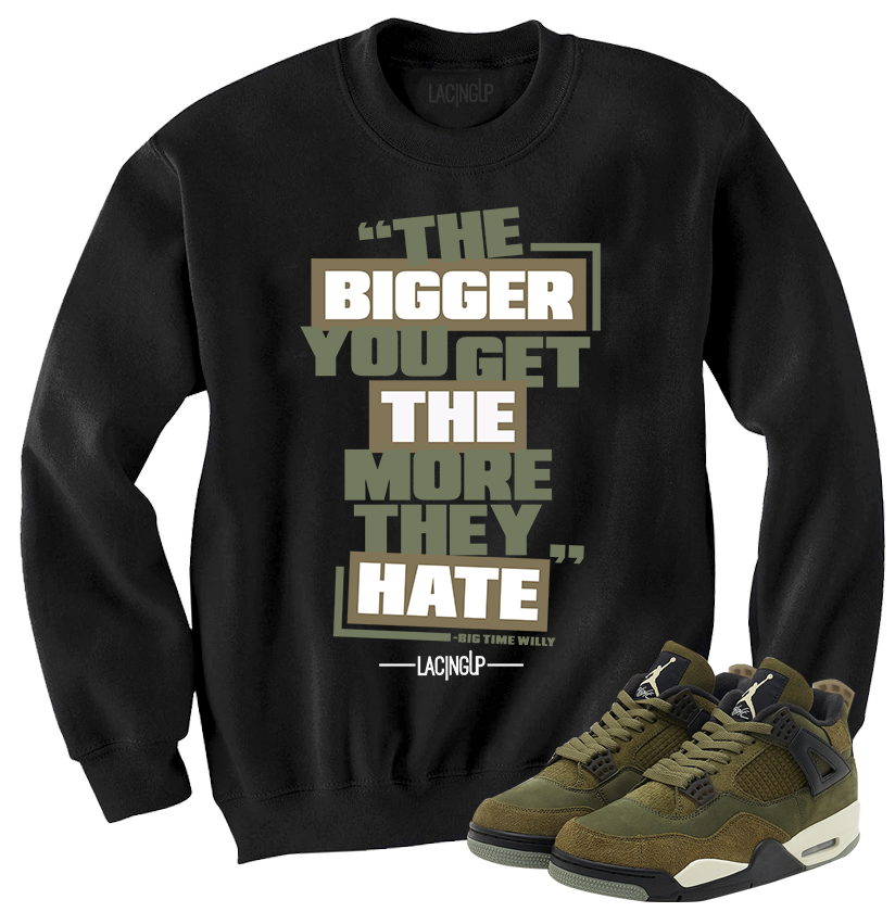 Jordan 4 Olive craft hate black crewneck sweater-Lacing Up