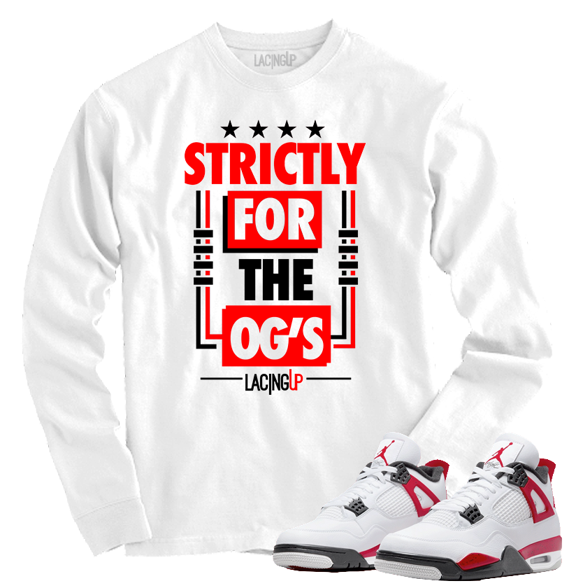 Jordan 4 red cement ogs white long sleeve tee-Lacing Up