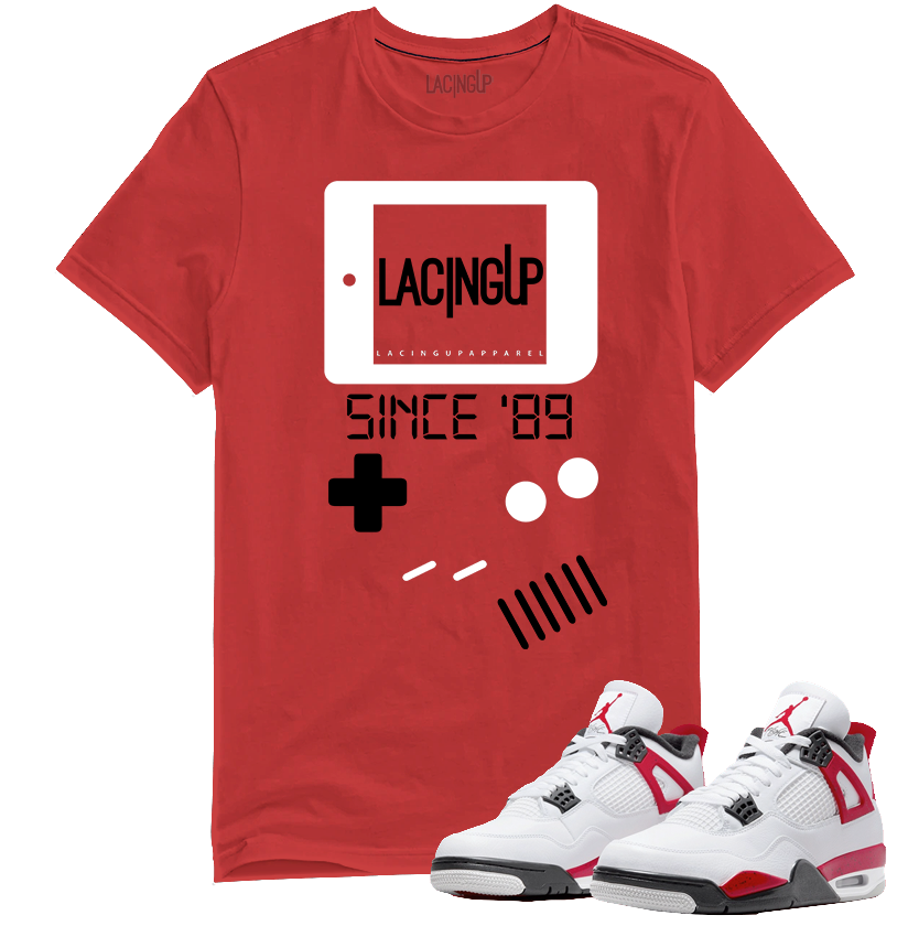 Jordan 4 red cement gameboy red tee-Lacing Up