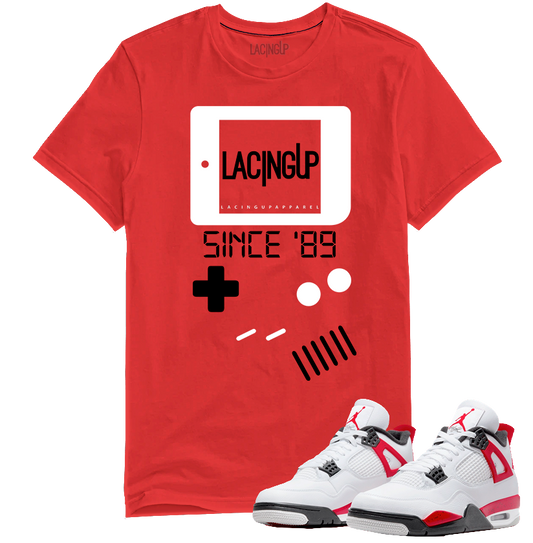 Jordan 4 red cement gameboy red tee-Lacing Up