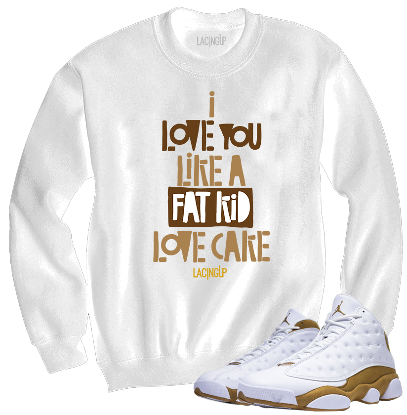Jordan 13 wheat fat kid white crewneck sweater-Lacing Up
