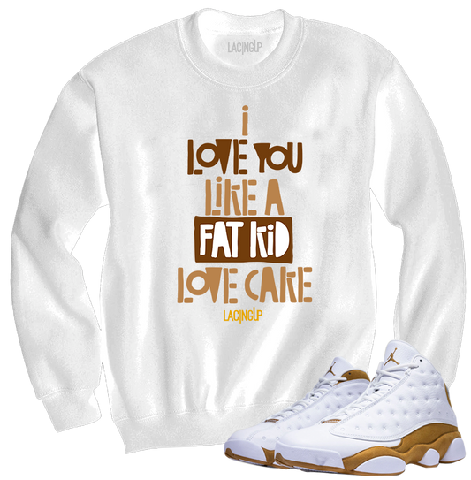 Jordan 13 wheat fat kid white crewneck sweater-Lacing Up