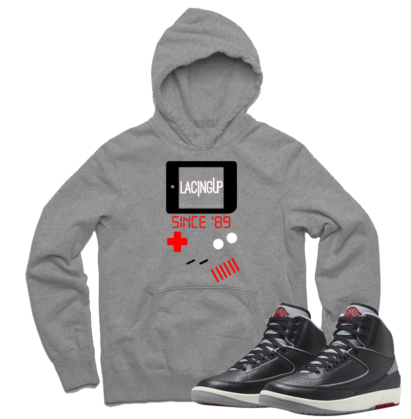 Jordan 2 Black Cement gameboy grey hoodie-Lacing Up