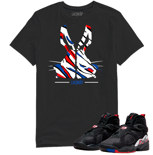 Jordan 8 Playoffs bunny ears black tee-Lacing Up