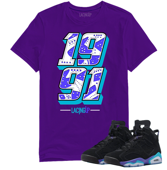 Jordan 6 Aqua 1991 purple tee-Lacing Up