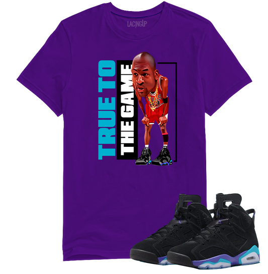 Jordan 6 Aqua true to the game purple tee-Lacing Up