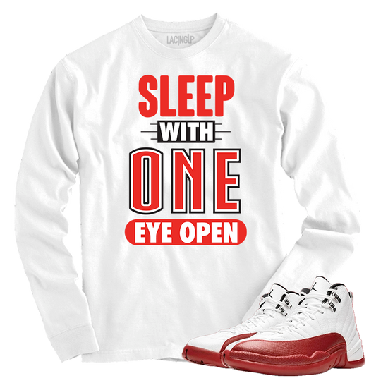 Jordan 12 Cherry one eye open white long sleeve tee-Lacing Up