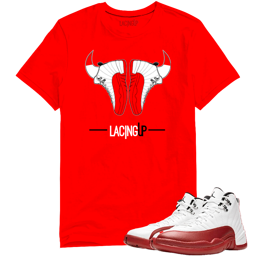 Jordan 12 Cherry horns red tee-Lacing Up