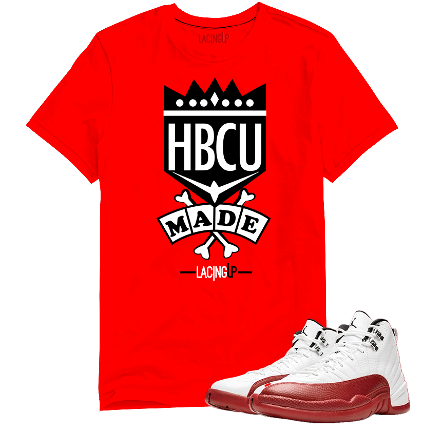 Jordan 12 Cherry HBCU made red tee-Lacing Up