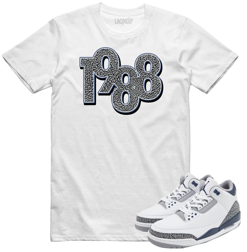 Jordan 3 white navy cement 1988 white tee-Lacing Up