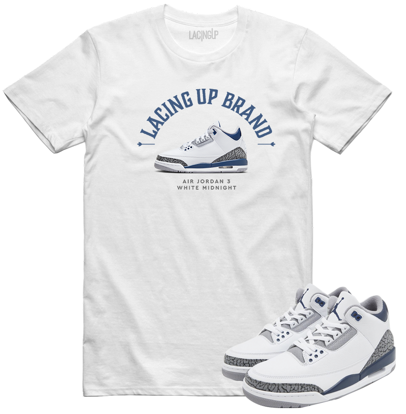 Jordan 3 white navy cement lacing up brand white tee-Lacing Up