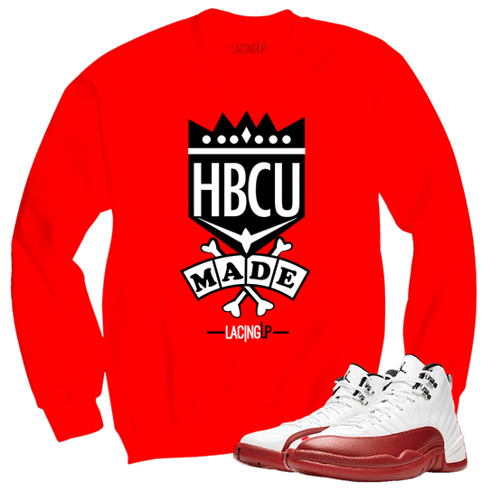 Jordan 12 Cherry Hbcu made red crewneck sweater-Lacing Up