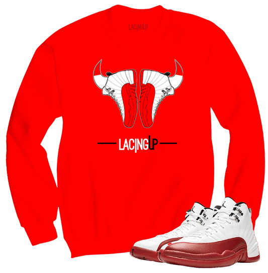 Jordan 12 Cherry horns red crewnecks sweaters-Lacing Up
