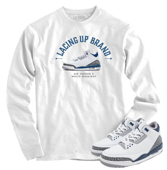 Jordan 3 white navy cement Lacing Up Brand white long sleeve tee-Lacing Up