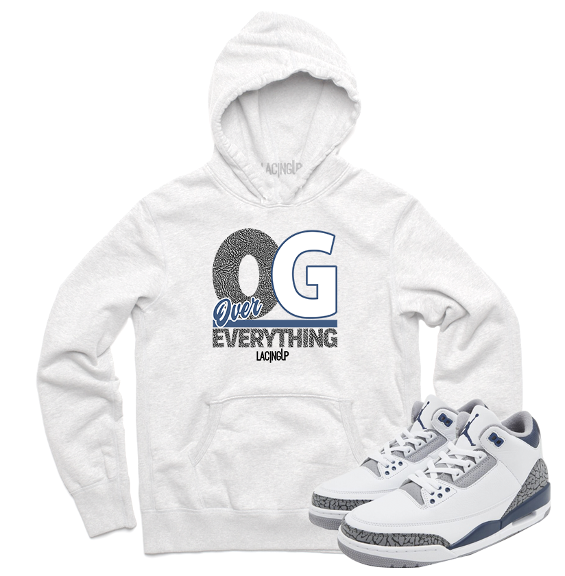 Jordan 3 white navy cement Og over everything white hoodie-Lacing Up