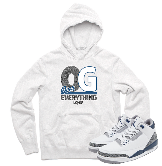 Jordan 3 white navy cement Og over everything white hoodie-Lacing Up
