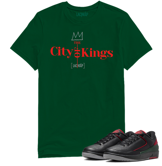 Jordan 2 low Christmas City of Kings green tee-Lacing Up