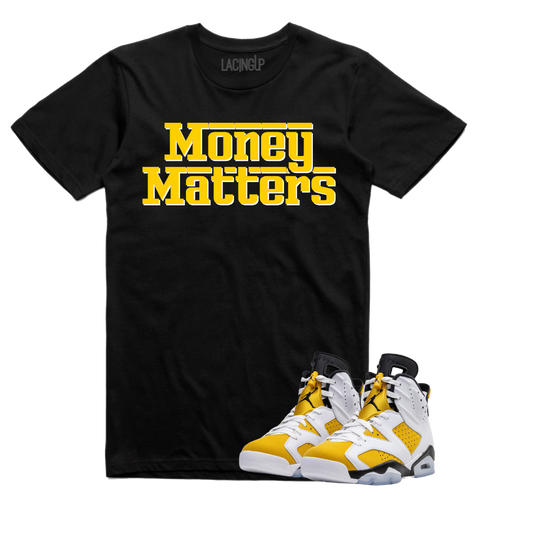 Jordan 6 Yellow Ochre money matters black tee-Lacing Up