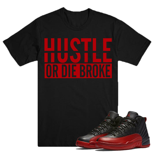 Jordan 12 Flu Game Hustle black t-shirt