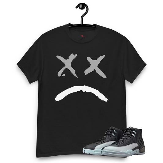 Jordan 12 Wolf Grey sad face black tee