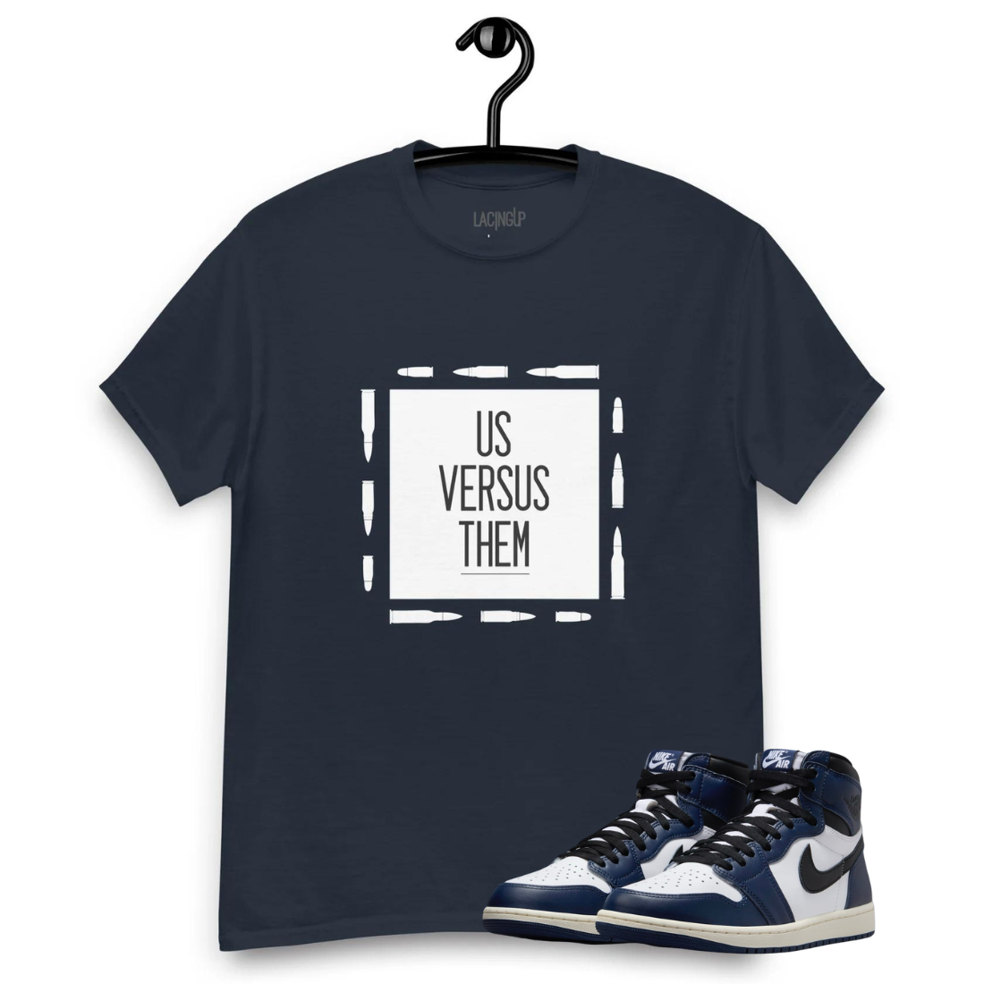 Jordan 1 OG Navy us vs them navy tee