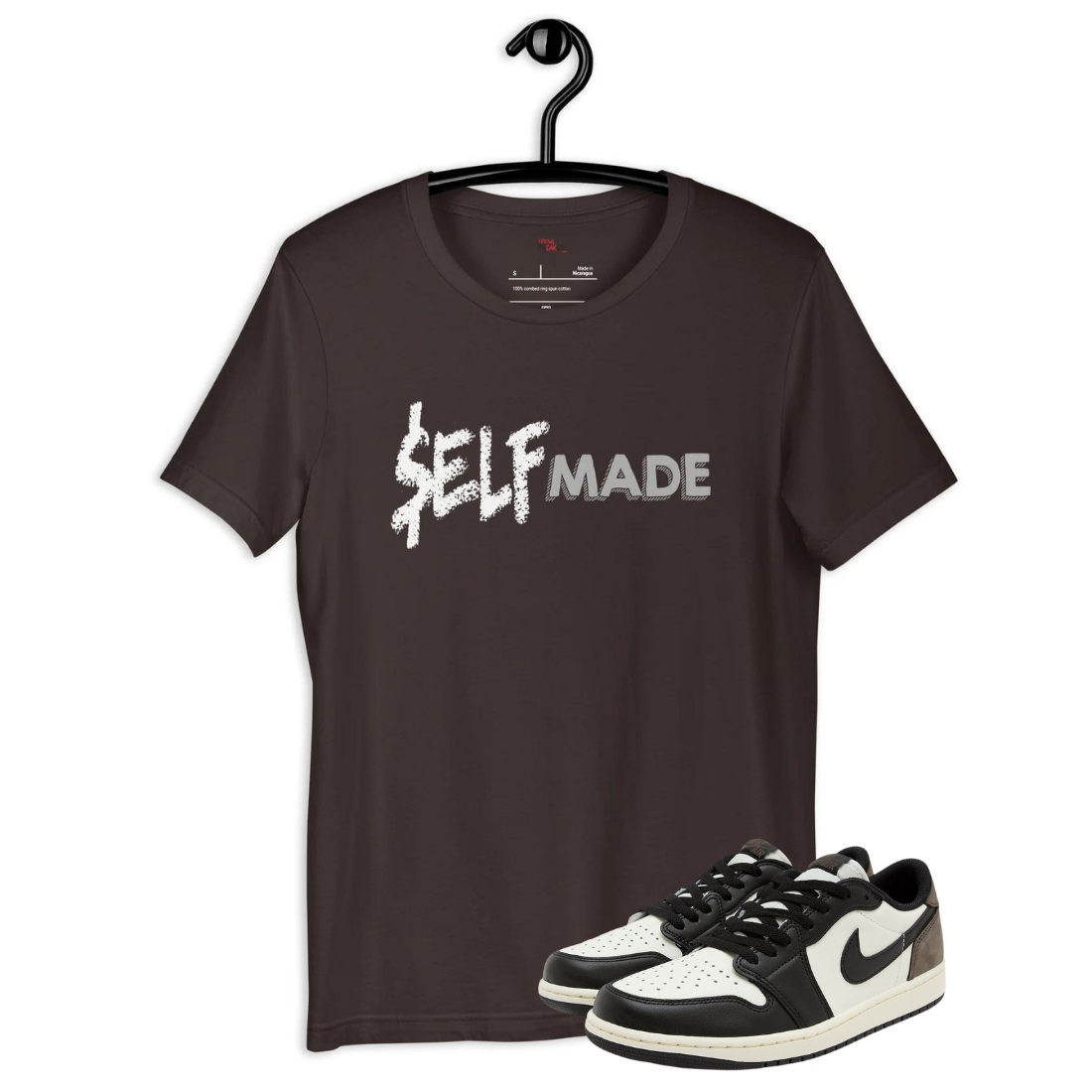 Jordan 1 low mocha self made brown t-shirt