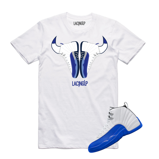 Jordan 12 BlueBerry Horns white tee