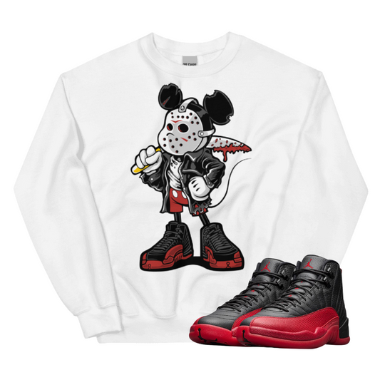 Jordan 12 Flu Game Mickey Mask white crewneck sweater