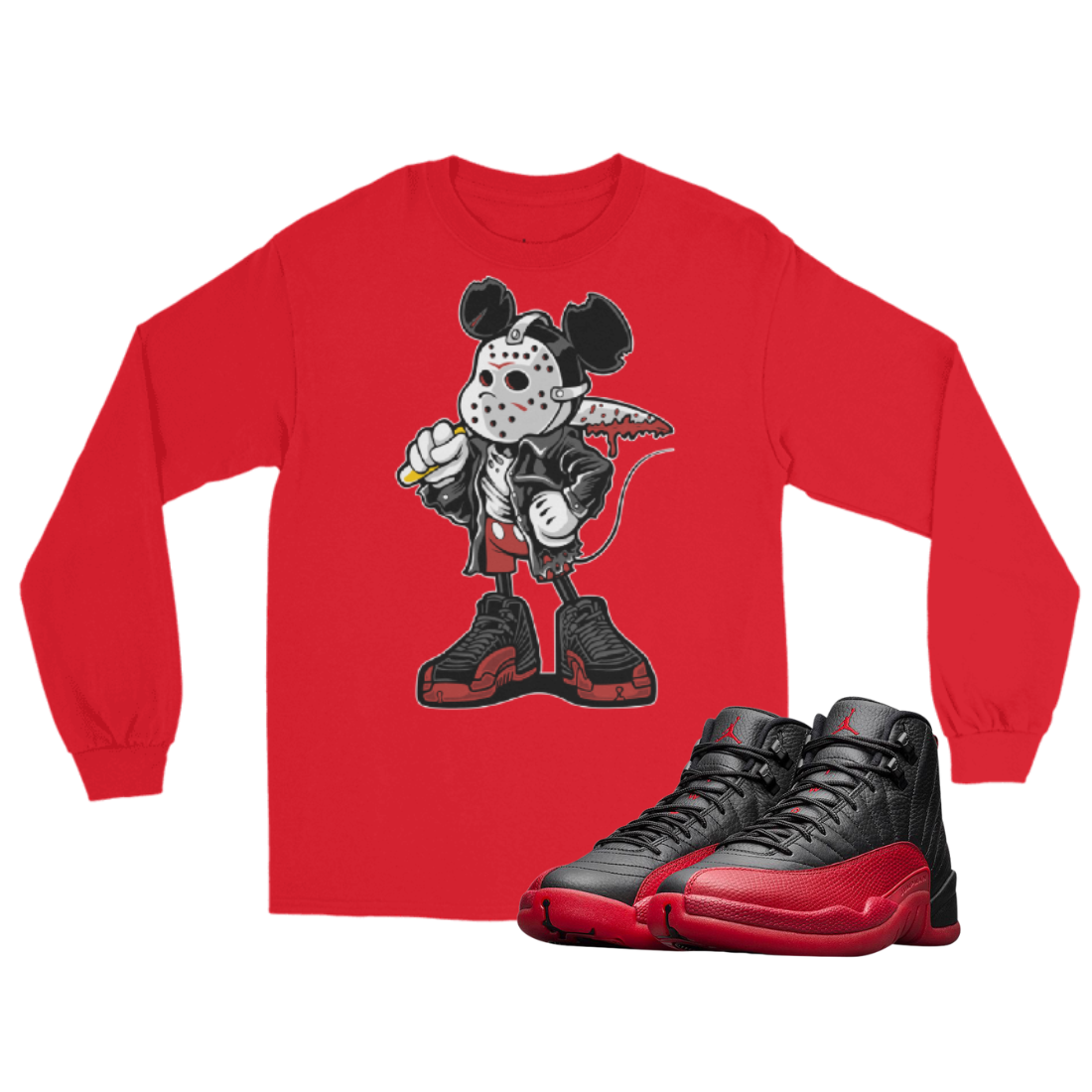 Jordan 12 Flu Game Mickey Mask red long sleeve t-shirt