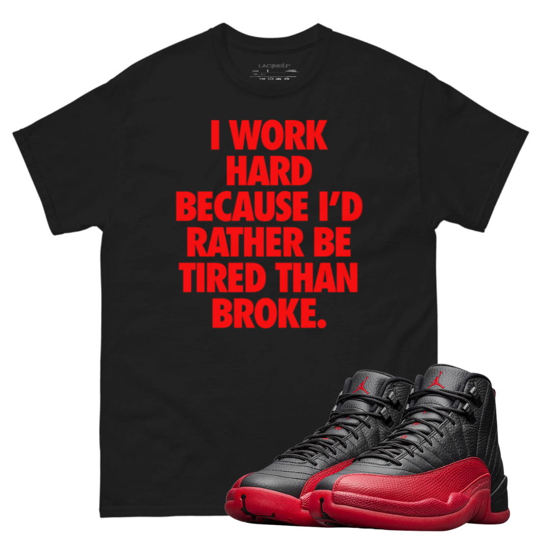 Jordan 12 Flu game broke black tee